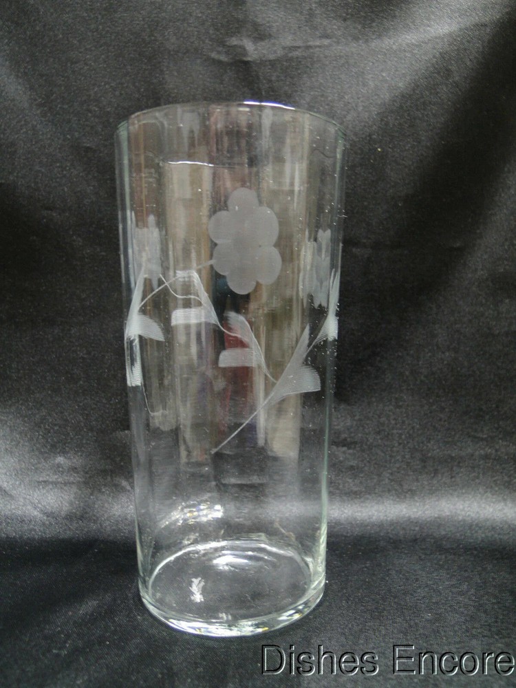 Clear w/ Gray Cut Flowers & Leaves, Optic: Flat Tumbler (s), 5 3/8″ — CR#089