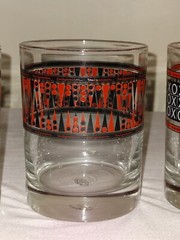4 Vtg MCM Glass Set Lowball Collins Tumblers Glasses Games Ocean Man Cave Home