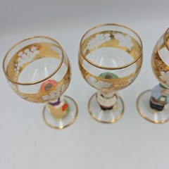 Vintage Goebel Hummel Figurine Stem 4 Wine Glasses, 14K Gold Trim, Germany
