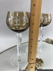 Set/3 Cut To Clear Smoke Bohemian Crystal Hock Wine Glasses 7.25” Mint Amber