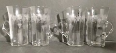 Set Of 4! Vintage Grape Design Embossed Fragile Glasses Handles 6.5″ Tall 3″ Dia