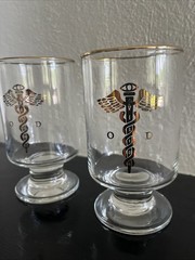 Ophthalmologist Vintage Glass Set of 2 4.75 Inch Drink Gold Rim