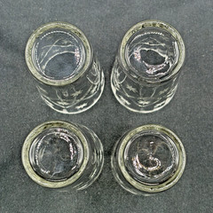 4 Etched Atomic Starburst Diamond Optic Juice Glasses 3 5/8″ H MCM EUC