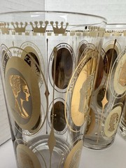 Vintage Highball Cocktail Glasses Set 8 Gold Courtesan Female Portrait Barware