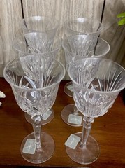 6 GORHAM ROSEWOOD, Cut Lead Crystal Wine Glasses New In Original Box, 8”T, 6oz.