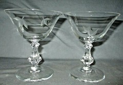 2 Vintage Bryce Crystal «AUTUMN» Gray Cut Leaves 4 3/4″ Champagne/Tall Sherbet