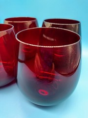 Anchor Hocking Ruby Red Roly Poly Glasses Set of 4 MCM 10oz Cocktail Tumblers