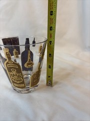 One Mid Century Modern Style Bourbon/Whiskey Glass 4” Tall Gold Bottle Designs