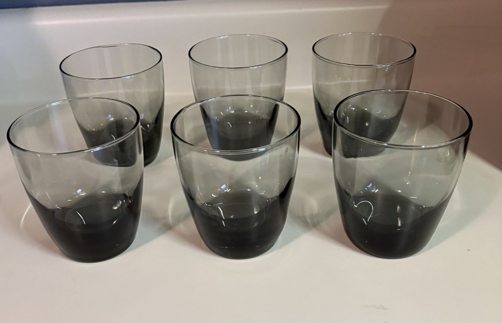 Libbey Classic Smoke Gray 4″ Modern Double Old Fashioned Rocks Glasses Set of 6