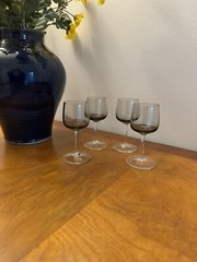 MCM ~ (4) Sherry / Dessert / Port / Shot Glasses ~ 2oz ~ Smoke Grey w/Clear Base