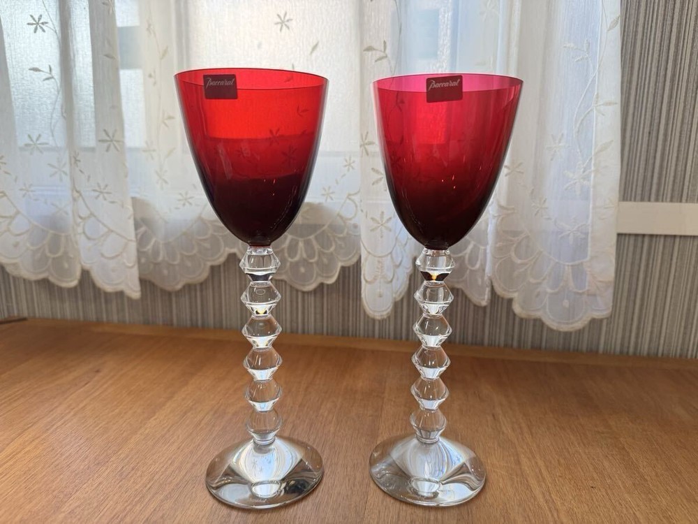 Baccarat Vega Fortissimo Red Wine Glass Pair Set Crystal Goblets Unused Japan