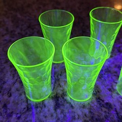 Vintage Green Uranium Glass 3″ Dimpled Juice Shot Glasses Barware
