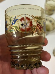 6 Moser Theresienthal Bohemian Art Glass Enameled Tumblers with Applied Snake