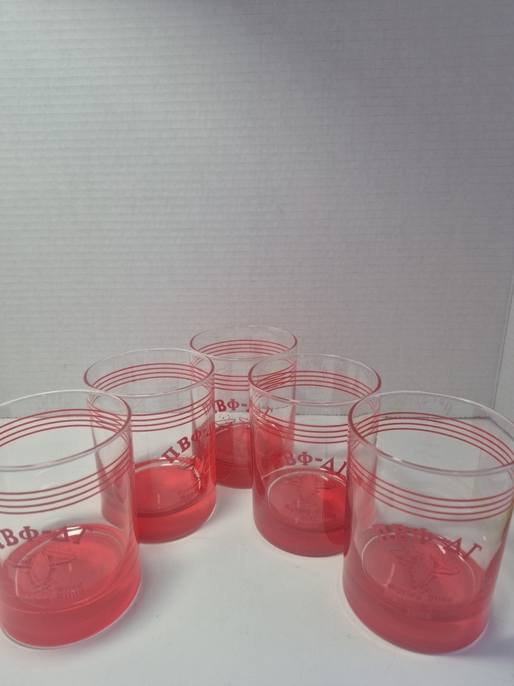 Vintage Clear Glass Tumblers With Red Striped Design/Solid Red Base. Pi Beta Phi