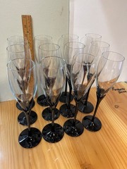 Set of 12 Colony Crystal Amaryllis/Tulip Black Stem Champagne Flutes- 1 Dozen