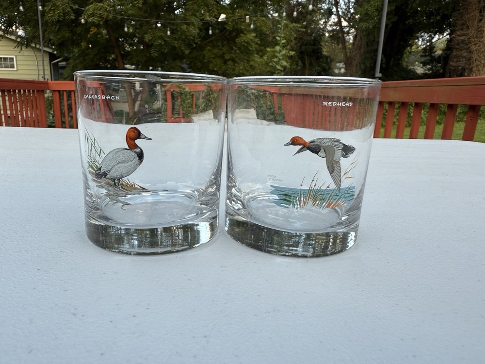 Culver Ned Smith Waterfowl DOF Double Old-Fashioned Glasses, 13.5-O Lot Of 2