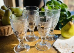 Set of 4 Vintage Arcoroc France Clear Molded Embossed Fruit Design Goblets