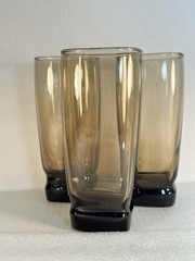 Vintage Libbey Carrington Smokey Topaz Square Highball Tumbler Kitchen Glasses