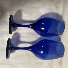 Cobble Blue Wine Glasses Round Glossy Finish Two 8 inch