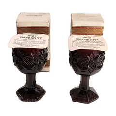 Avon Glasses Ruby Red 1876 Cape Cod Set 2 Wine Goblets Vintage Bayberry Candles