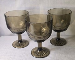 Vintage Brown Smoke Glass Goblet Dot Pattern Star Pedestal Base Set Of 3