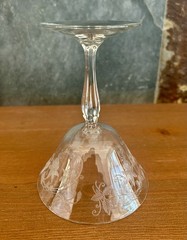 Etched Fuchsia Floral Stemmed Cocktail Glasses Coupes Vintage Barware Pair of 2