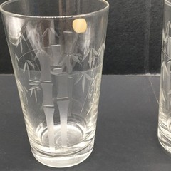 4 MCM Sasaki Bamboo Etched 5” 9oz Flat Tumbler Glass Noritake Japan Vtg Barware