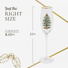 Spode Christmas Tree 8.45 Oz. Champagne Fluted Glasses with Gold Rims, Set of 4