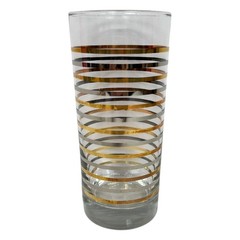 MCM Highball Drinking Glasses Gold Silver Striped SET OF 3 Barware Retro Home
