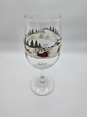 Libbey Christmas Winter Village 7-3/4″ Water Wine 12 Oz Glass Goblet Snow Scene