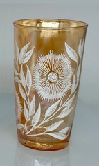 Vintage Jeannette Glass Tumbler Cosmos Marigold Iridescent Carnival 5 3/4″ 12 oz