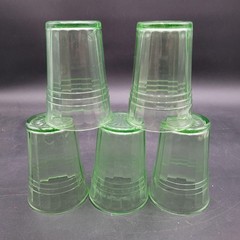 Lot Of 5 Rare Hazel-Atlas Moderntone Uranium Glow Green 4″ Juice Glasses *MINT*