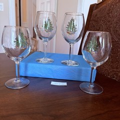 Set of 4 Cuthbertson Christmas Tree 10 Oz Glassware Wine Goblet Gold Rim #1
