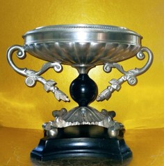 Candleholder Stand Centerpiece Pedestal Base Ornate Silver Metal Black Accent