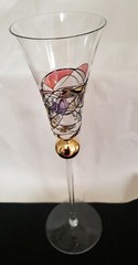 Mosaic Stain Glass Look Long Stem Trumpet Champagne Crystal Glass Flute 12″