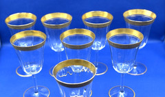 Set of 8 Vintage Tiffin Franciscan Minton Clear Gold Encrusted Water Goblets