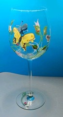 LENOX Butterfly Spring Meadow Handpainted Wine Glass Ladybug Dragonfly
