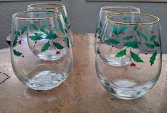 Lenox Crystal HOLIDAY Christmas Holly Stemless Wine Glasses Set of 4