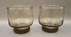 Vtg Set Of 2 LIBBEY Tawny Brown Smokey 5oz Footed Glasses Bar Ware 1970s EUC!