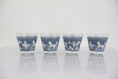 Jeanette Glass Wedgewood Blue Hellenic Horse Rider Lion Whiskey Glasses Set