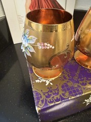 2 VTG Bohemian/Czech Clear Glass Brandy Snifters Gold Gilded Enameled
