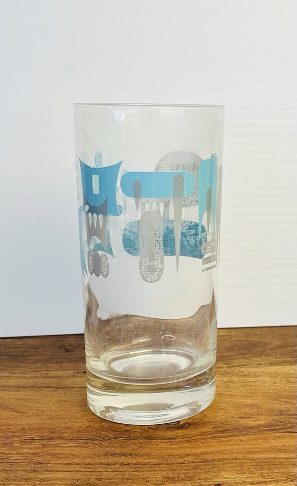 Vintage Royal China Blue Heaven Glass Tumbler MCM Atomic 1950s Turquoise 8 oz