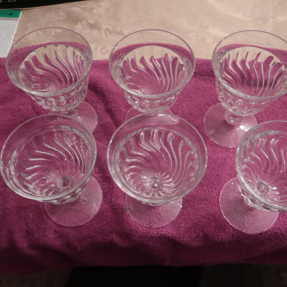 6 Fostoria Colony Clear Swirl Glass 5.25″ Goblets READ DESCRIPTION
