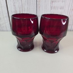 Vintage Ruby Red Drinking Glasses Set of 2 Georgian Honeycomb 5in Kitchen Decor