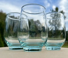 3-Vintage-Tempo Aqua-Libbey-12oz Highball Glass-Tumblers-4 1/2”Tx2 1/2”W
