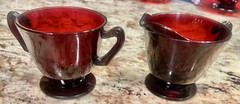 Anchor Hocking Cream and Sugar Royal Ruby Red Glass MCM Vintage