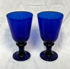 Vtg Water Goblet Flare Cobalt Blue Libbey Glass Company- Set of 2- 7″ stem