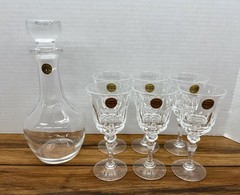 Cristal D’ Arques Decanter + Fontainebleau Water Goblet Set Of 6 Lead Crystal