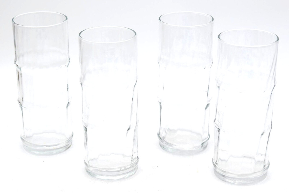 Libbey Bamboo Bash Highball Drink Glasses Optical Tiki Bar Ware Cocktail Set 4