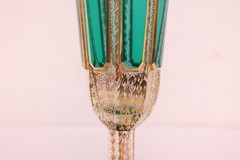 Pair Moser Cut to Clear Cabochon Enamel Scrollwork & Gold Champagne Flutes SET 2